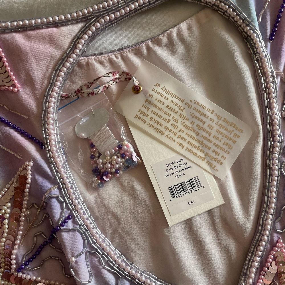 BRAND NEW LoveShackFancy Colville Beaded Sequin Celestial Star Dress in Purple - Picture 2 of 11